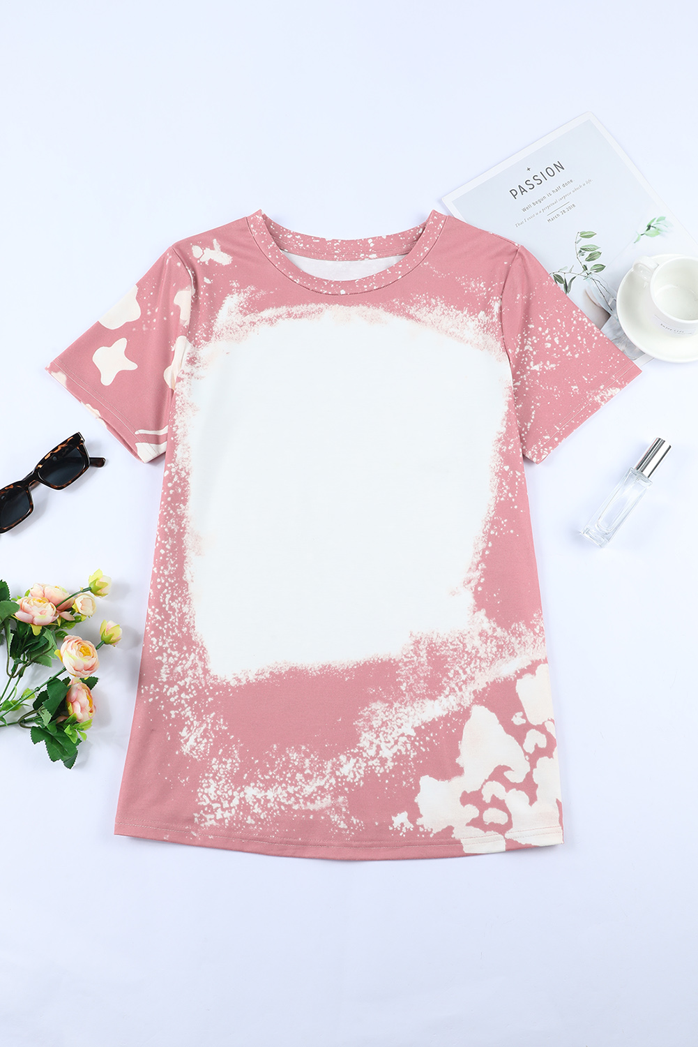 Pink Tie Dye Color Bleached Short Sleeve T Shirt - Image 8