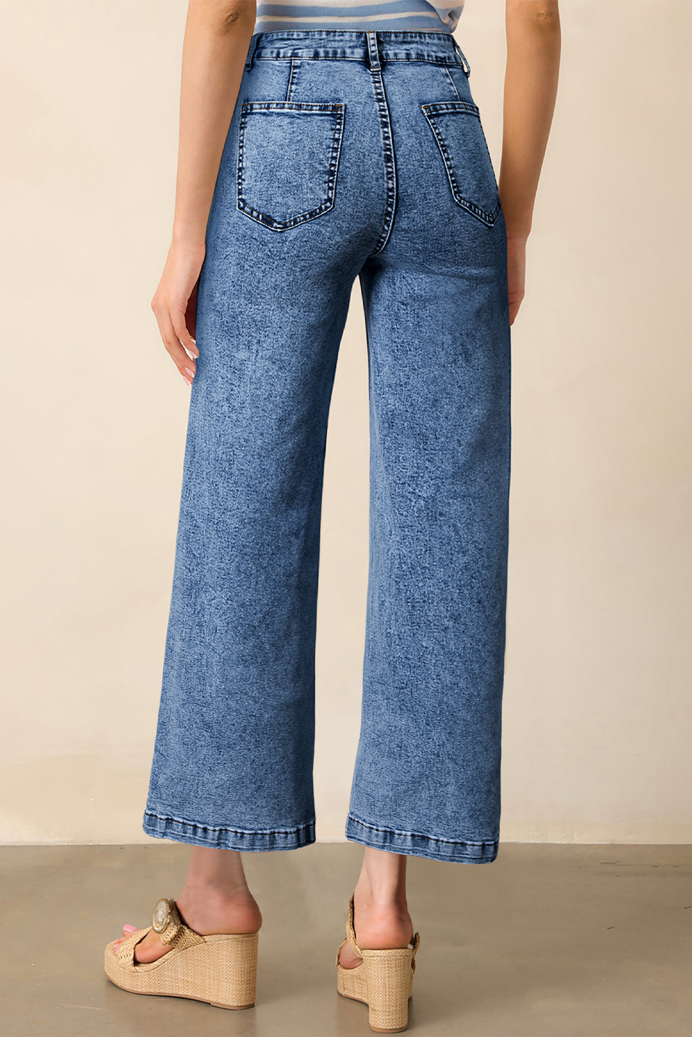 Sky Blue Chic Patch Pocket Straight Leg Loose Jeans - Image 3