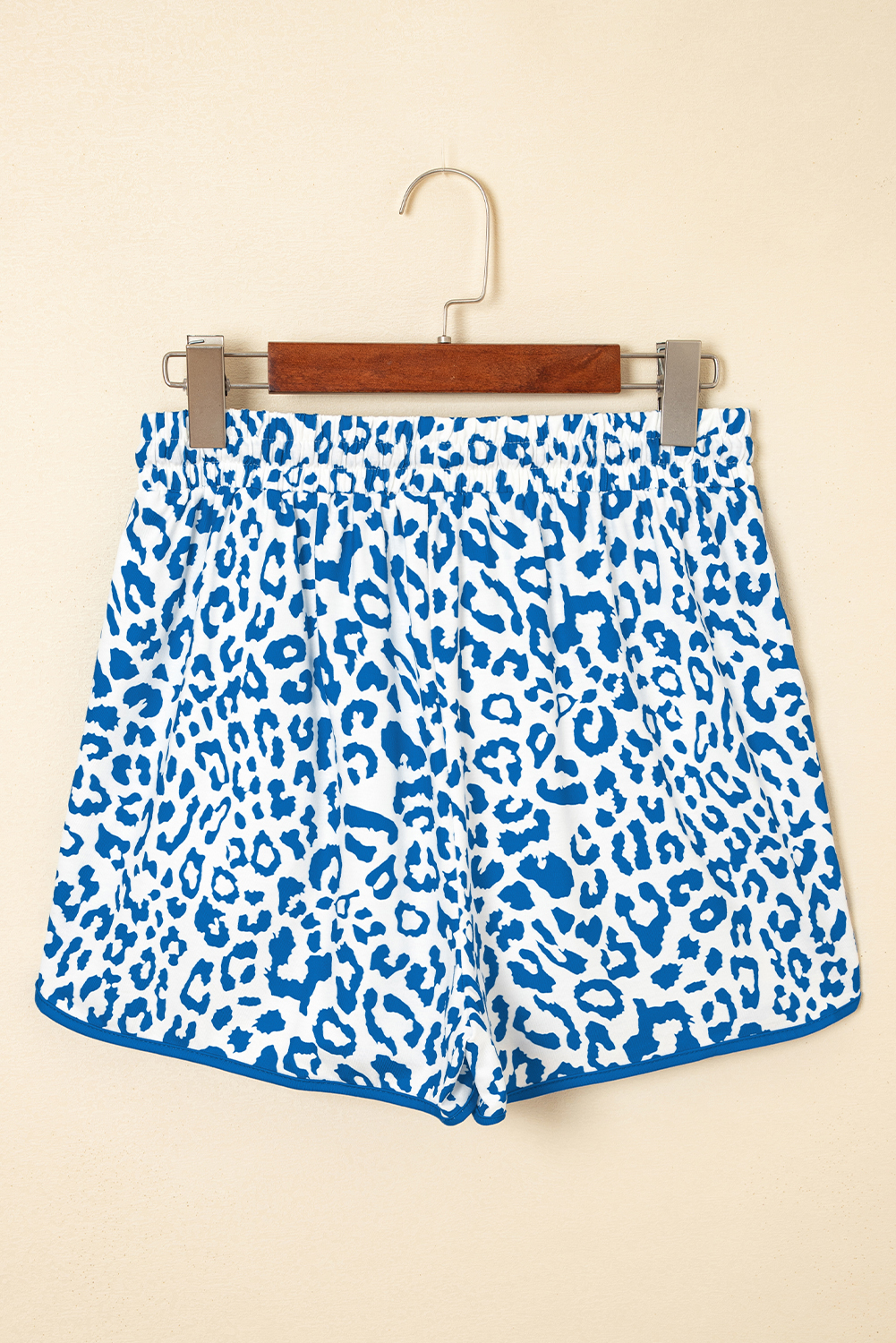 Blue Leopard Elastic Waistband Lace up Contrast Trim Casual Shorts - Image 5