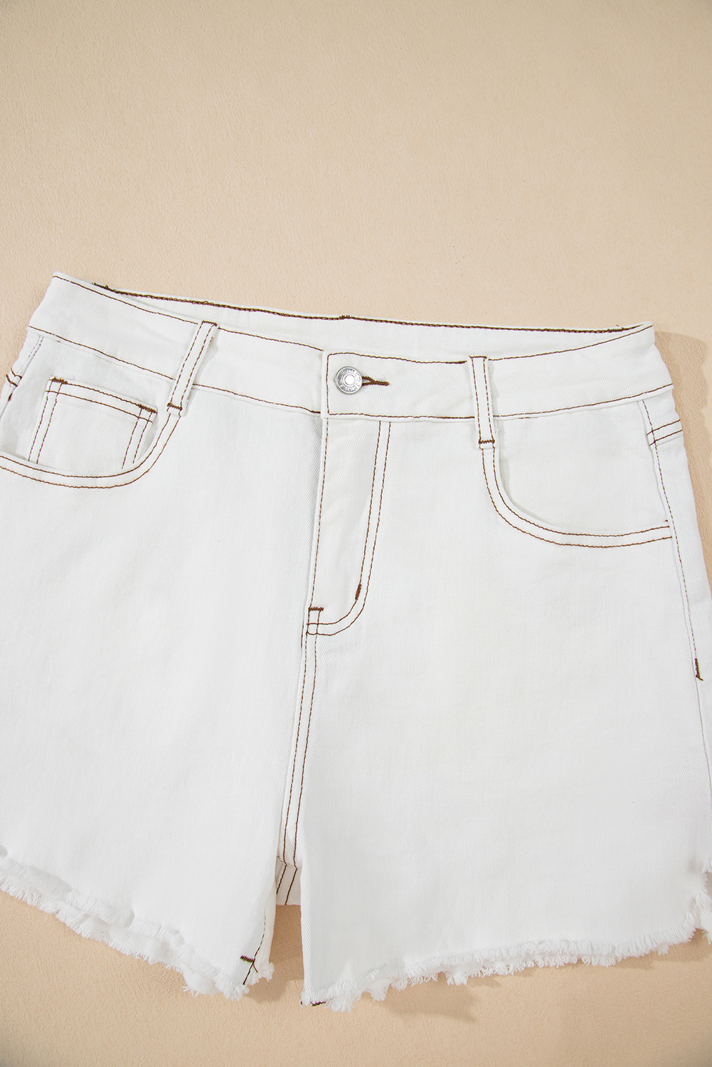 White Raw Hem High Waist Denim Shorts - Image 7