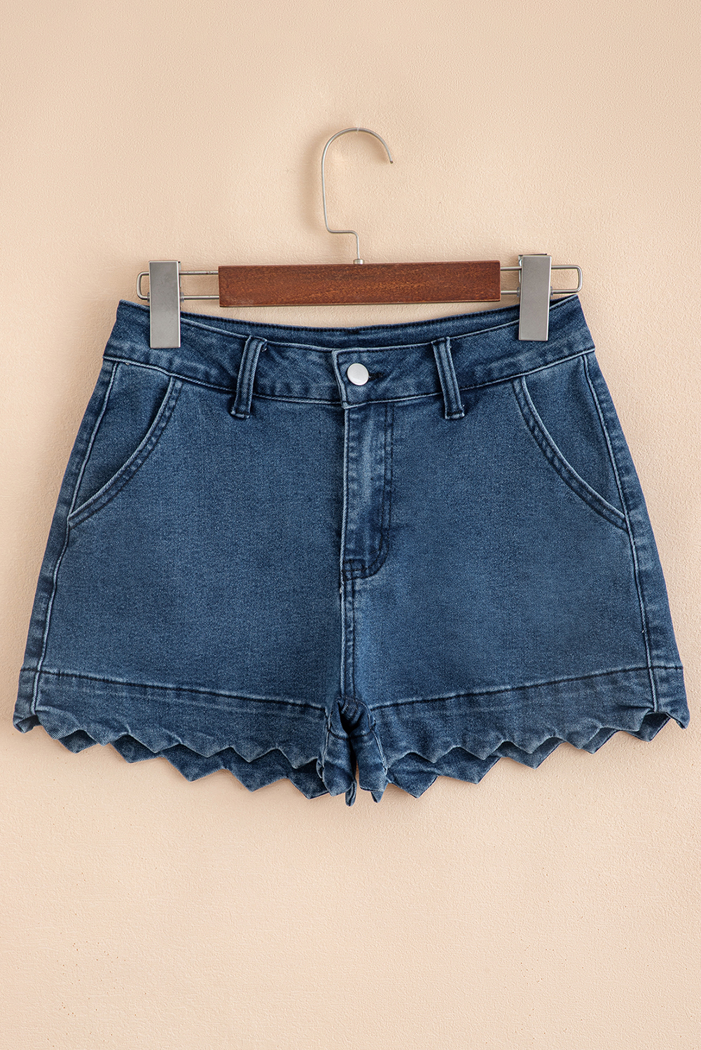 Sail Blue Scalloped Hemline Acid Wash High Waist Denim Shorts - Image 4