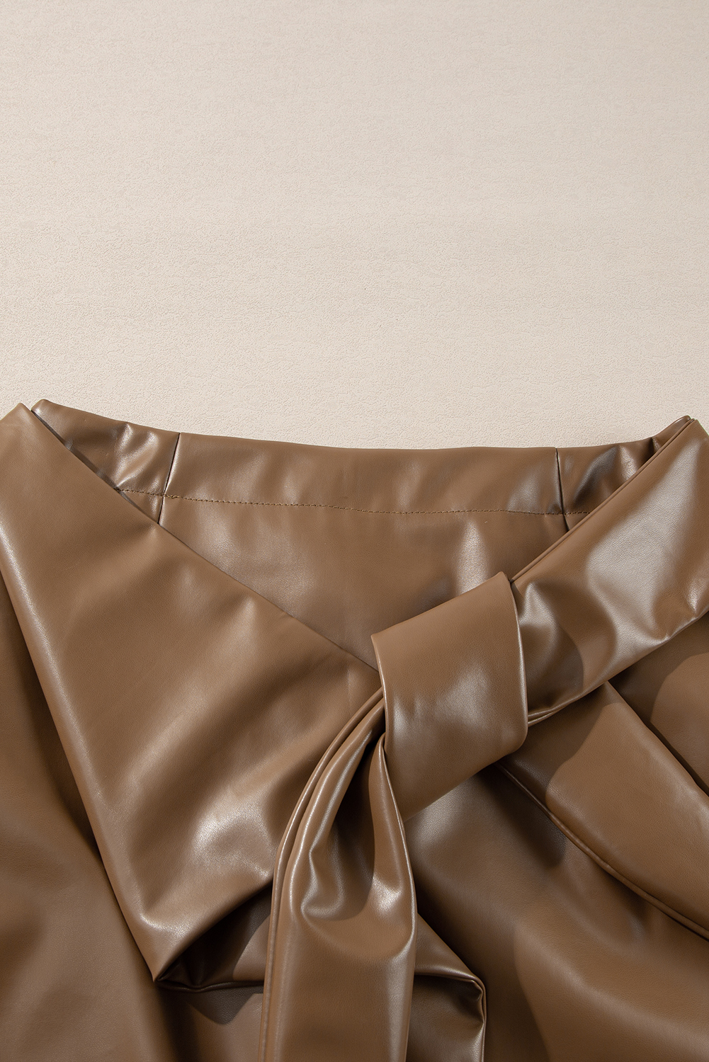 Coffee Bowknot Faux Leather Mini Skirt - Image 6
