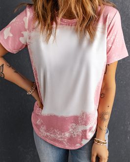Pink Tie Dye Color Bleached Short Sleeve T Shirt