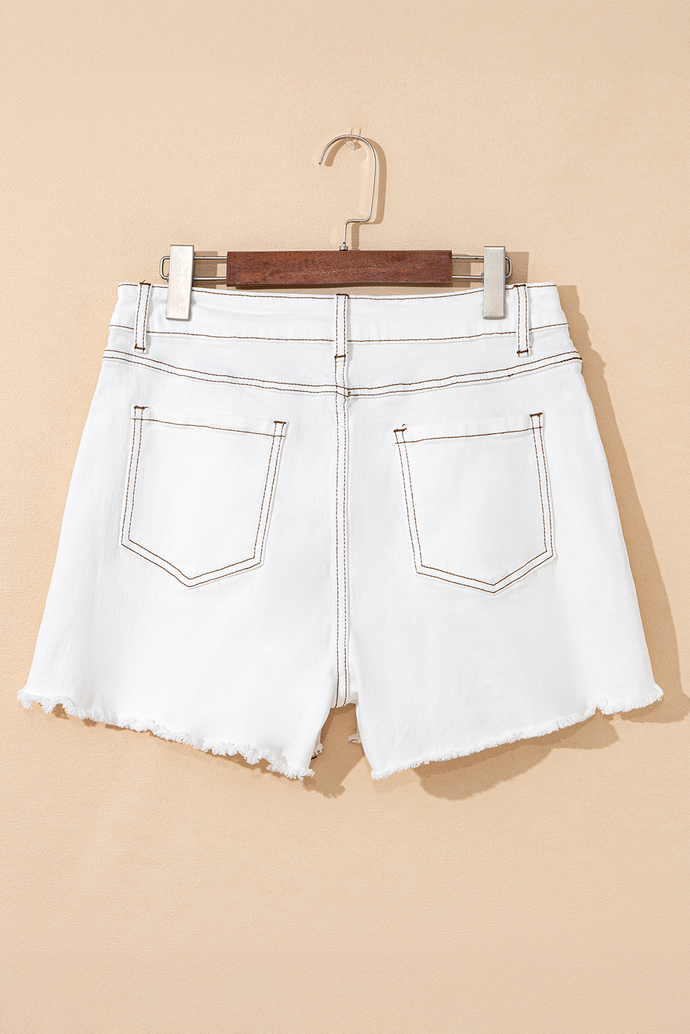 White Raw Hem High Waist Denim Shorts - Image 4