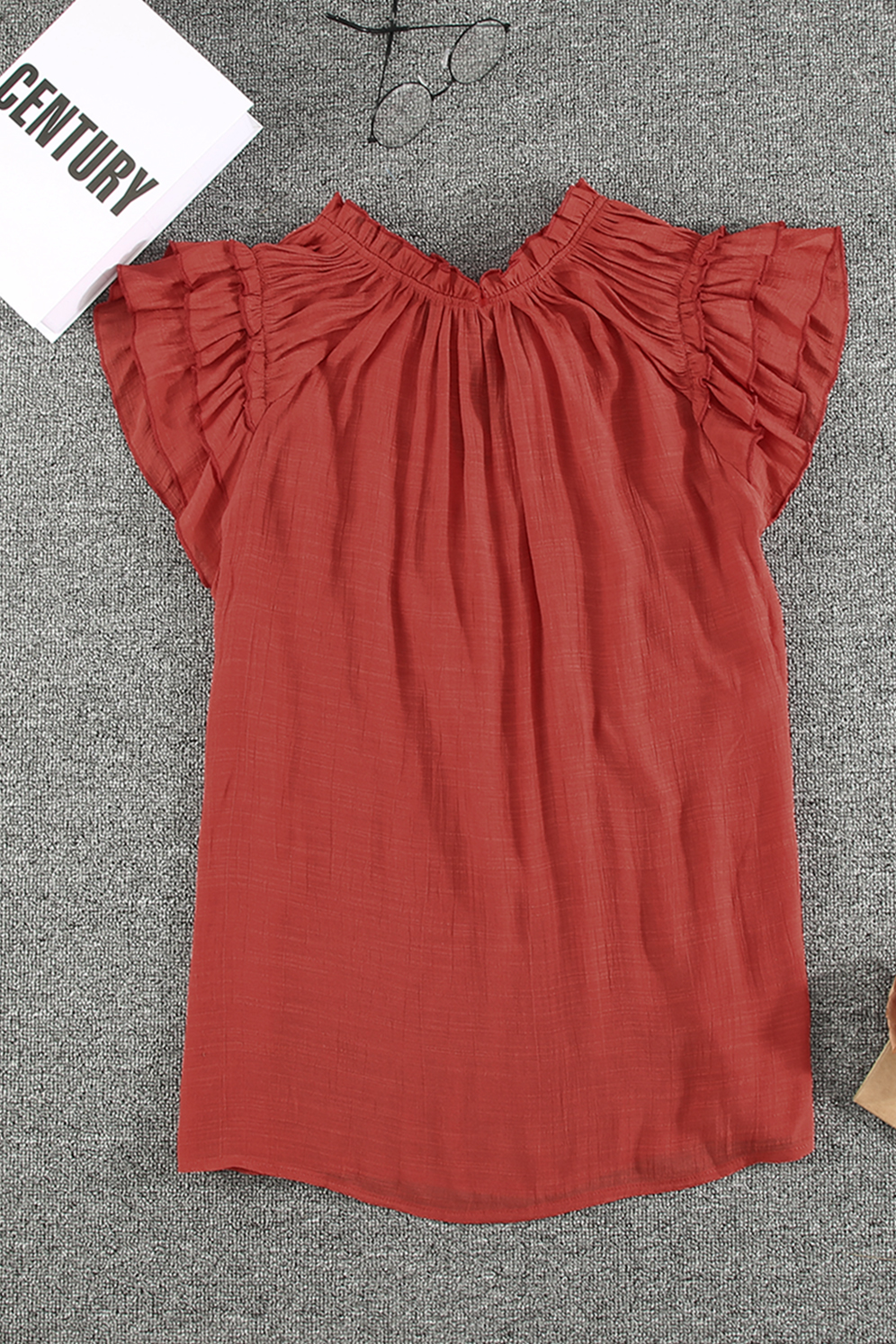 Tiered Ruffled Drawstring V Neck Top - Image 7
