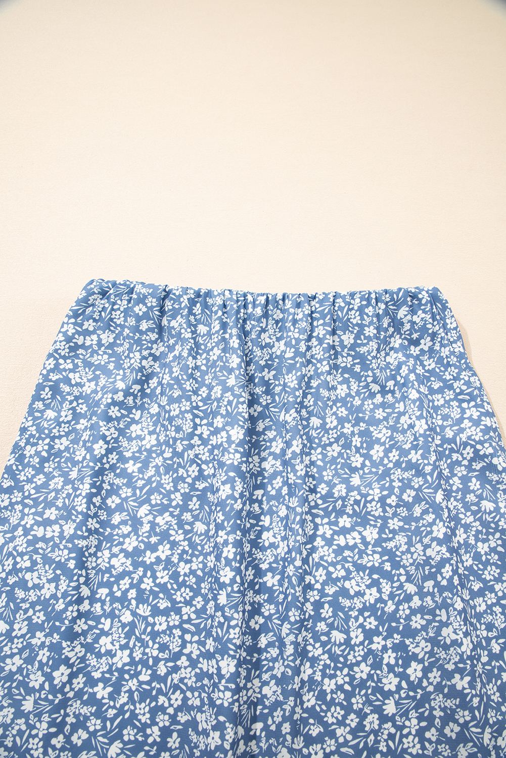 Sky Blue Boho Floral High Waist Long Skirt with Side Split - Image 5