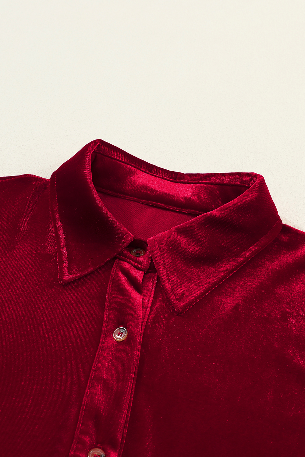 Fiery Red Long Sleeve Ruffle Velvet Button Up Dress - Image 7