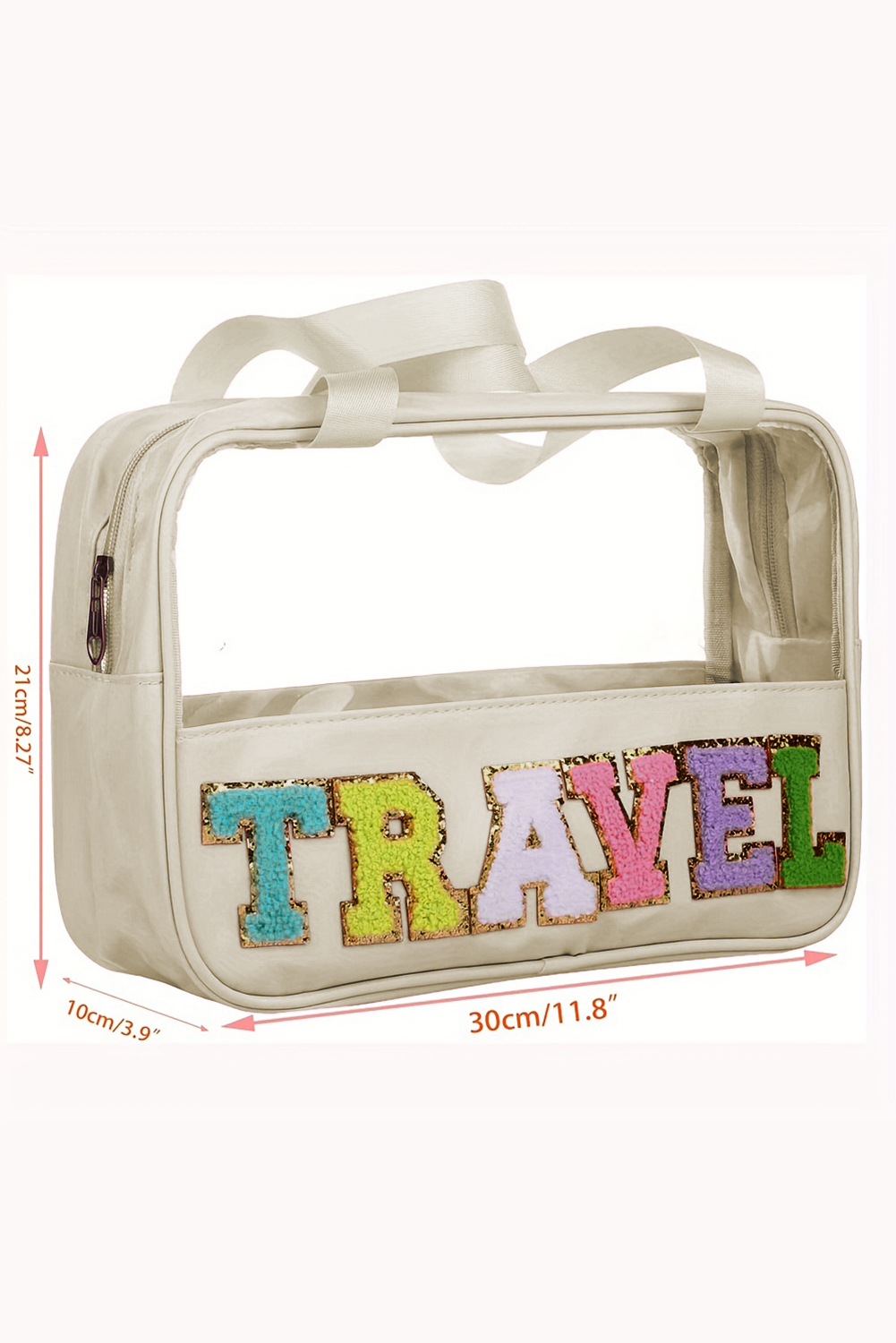Parchment TRAVEL Chenille Letter Clear PVC Makeup Bag - Image 7
