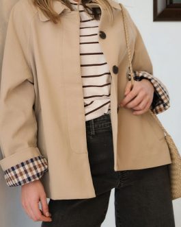 Parchment Plaid Liner Patchwork Single Breasted Trench Coat