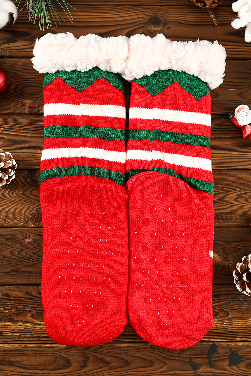 Fiery Red Christmas Cartoon Pattern Woolen Knit Socks - Image 5