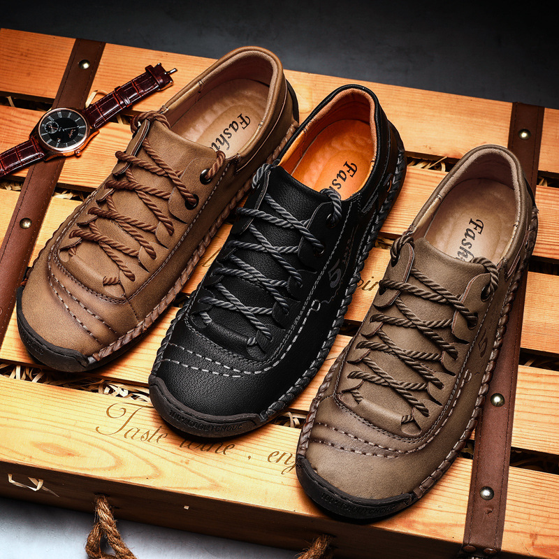 New casual men's shoes trend Korean version plus size men's shoes lace up fashion outdoor lazy shoes men's leather shoes men - Image 3