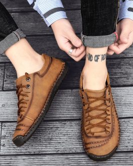 New casual men's shoes trend Korean version plus size men's shoes lace up fashion outdoor lazy shoes men's leather shoes men