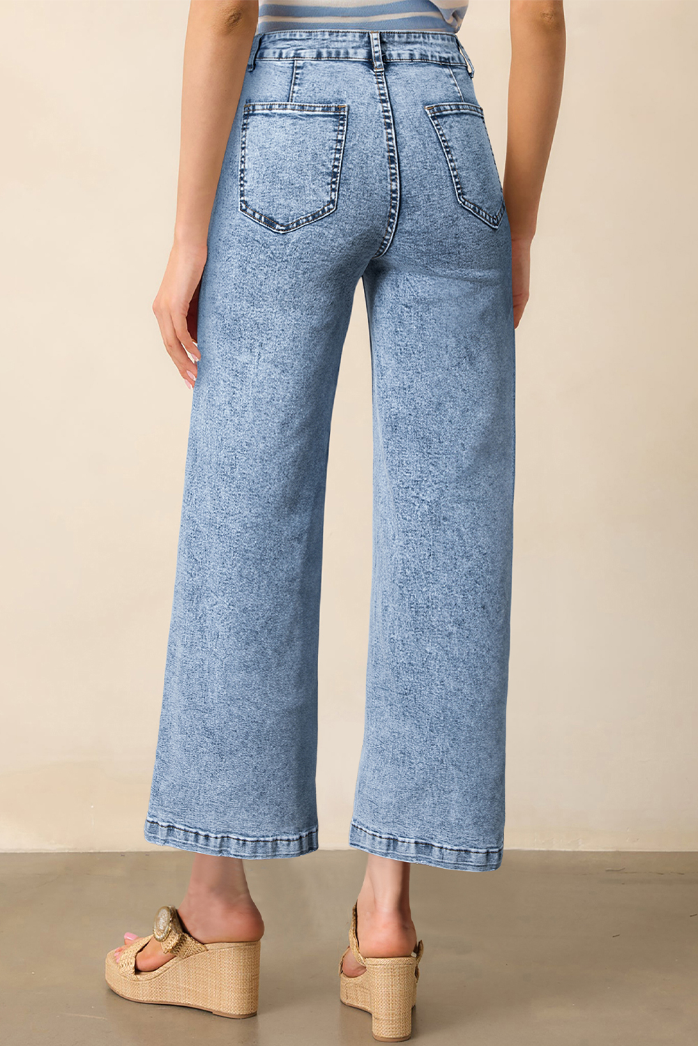 Light Blue Chic Patch Pocket Straight Leg Loose Jeans - Image 2