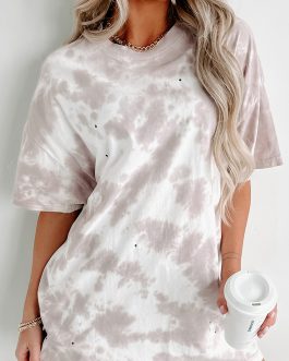 White Tie-dye Round Neck Short Sleeve Top