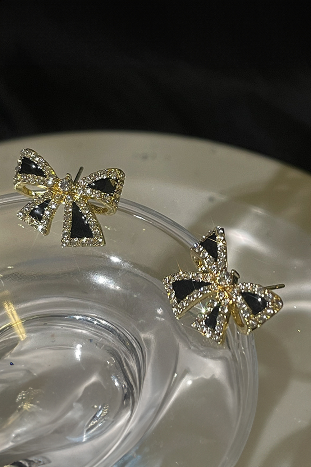 Black Rhinestone Bow Knot Stud Earrings - Image 5