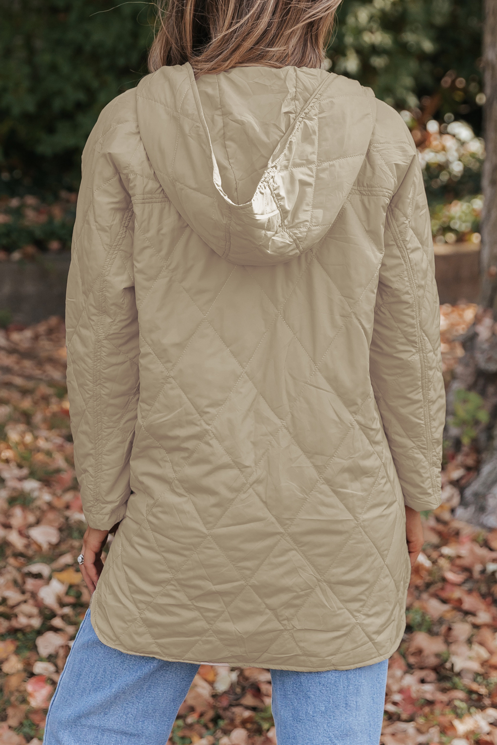 Khaki Quilted Snap Button Hooded Puffer Coat - Image 2