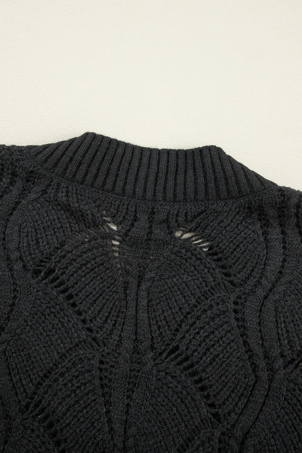 Black Hollow Out Knit V Neck Drop Shoulder Sweater - Image 7