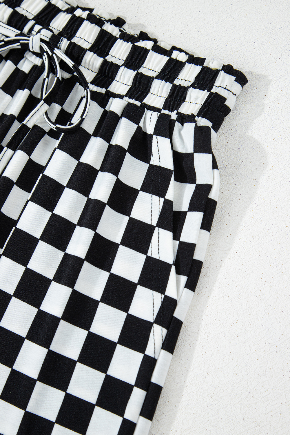 Black Checkered Print Long Sleeve Top and Pants Lounge Set - Image 7