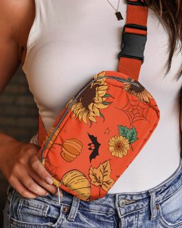 Orange Pumpkin Sunflower Halloween Graphic Crossbody Bag