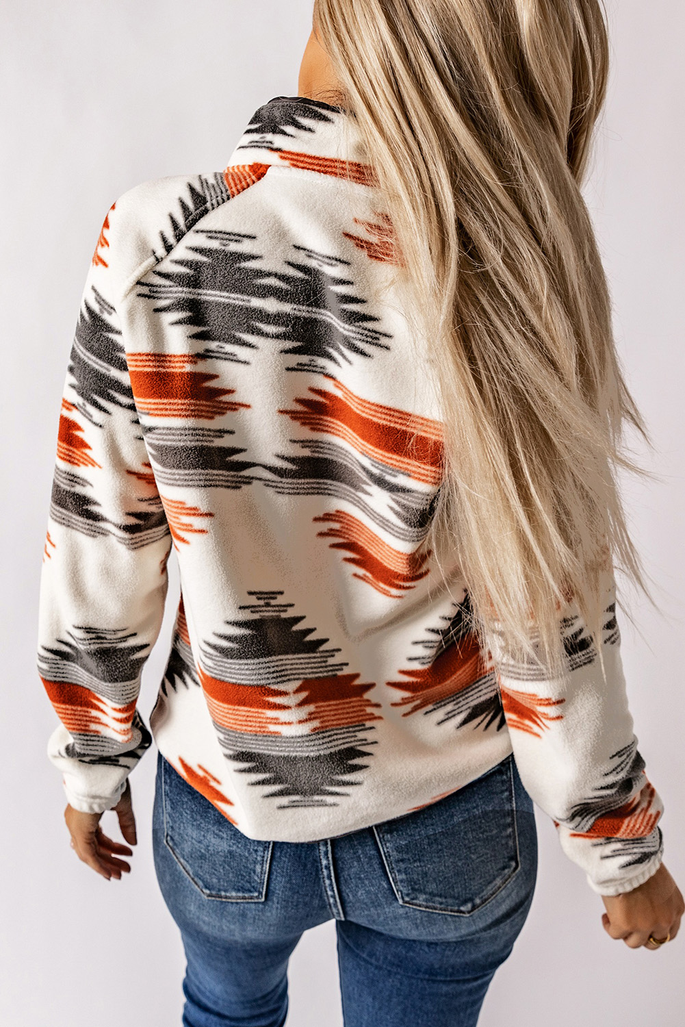 Gray Western Aztec Snap Buttoned Fleece Jacket - Image 2