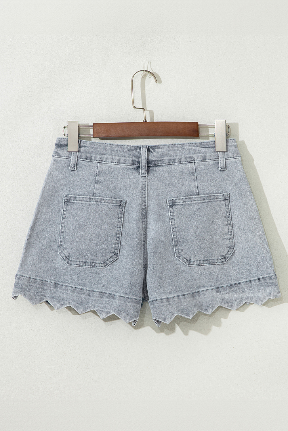 Dusk Blue Scalloped Hemline Acid Wash High Waist Denim Shorts - Image 5
