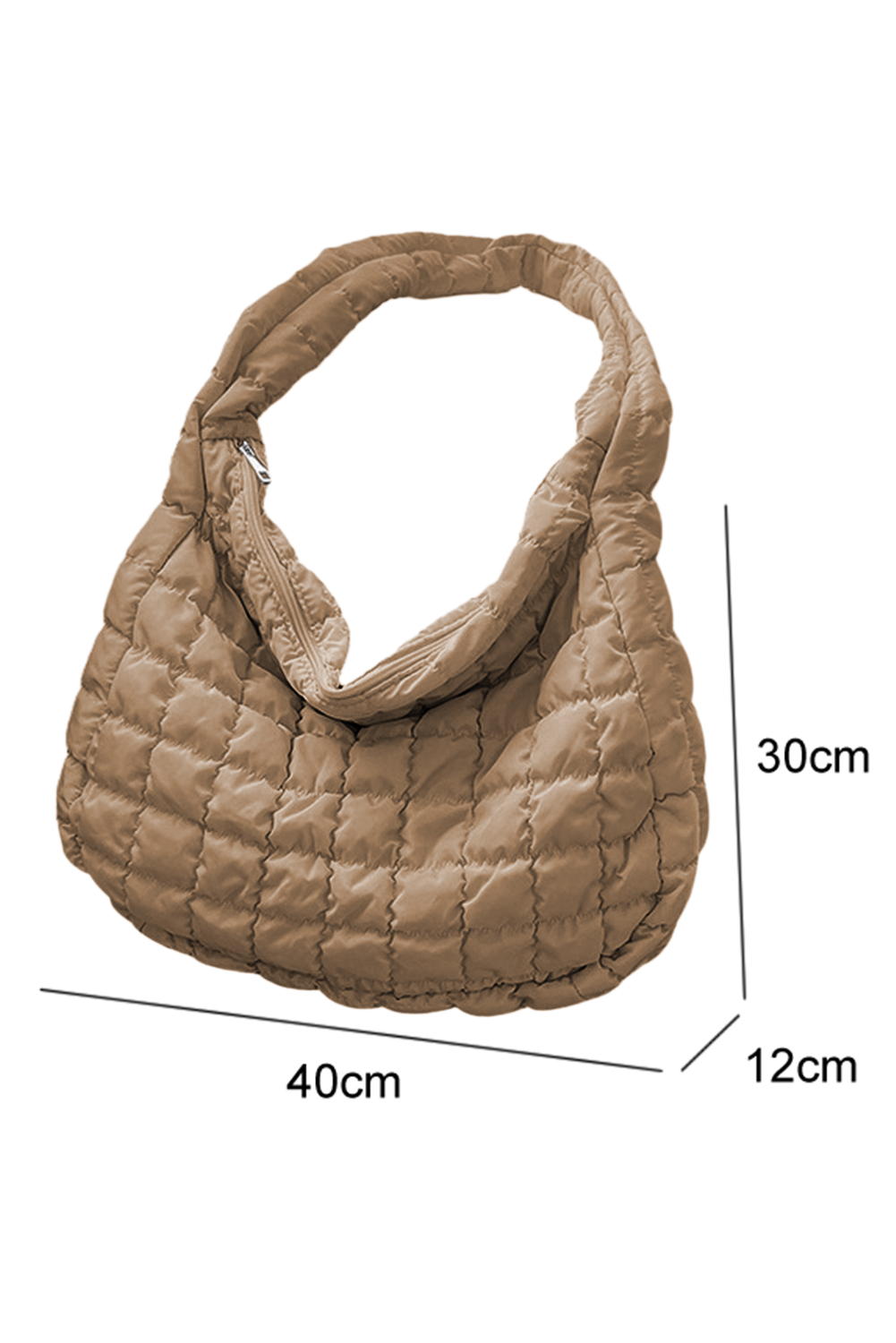 Light French Beige Quilted Zipper Large Shoulder Bag - Image 8