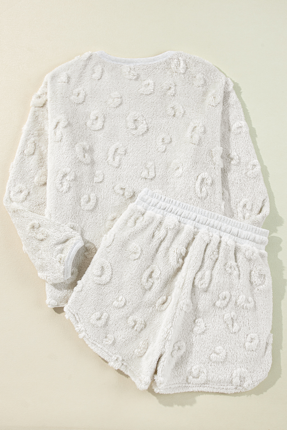 Light Grey Textured Leopard Fleece Loose Two Piece Lounge Set - Image 6