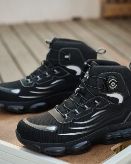 Safety Work Shoes for Men Summer Mesh Breathable Anti-Slip Rotating Buckle No-Tie Labor Protection Shoe