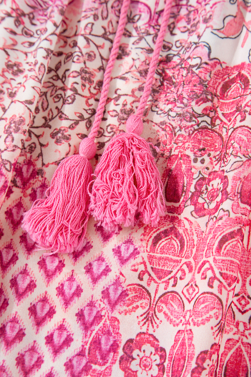 Red Boho Pattern Print Tassel Drawstring Elastic Waistband Maxi Skirt - Image 8