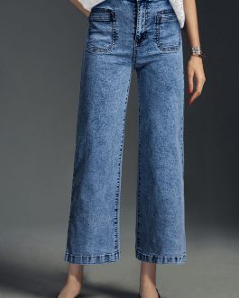 Sky Blue Chic Patch Pocket Straight Leg Loose Jeans