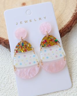 Pink Cute Printed Easter Egg Shape Drop Earrings
