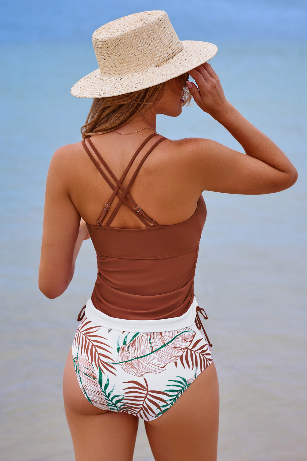 Mineral Red Drawstring Tummy Control Mix-and-match 2pcs Tankini Swimsuit - Image 2