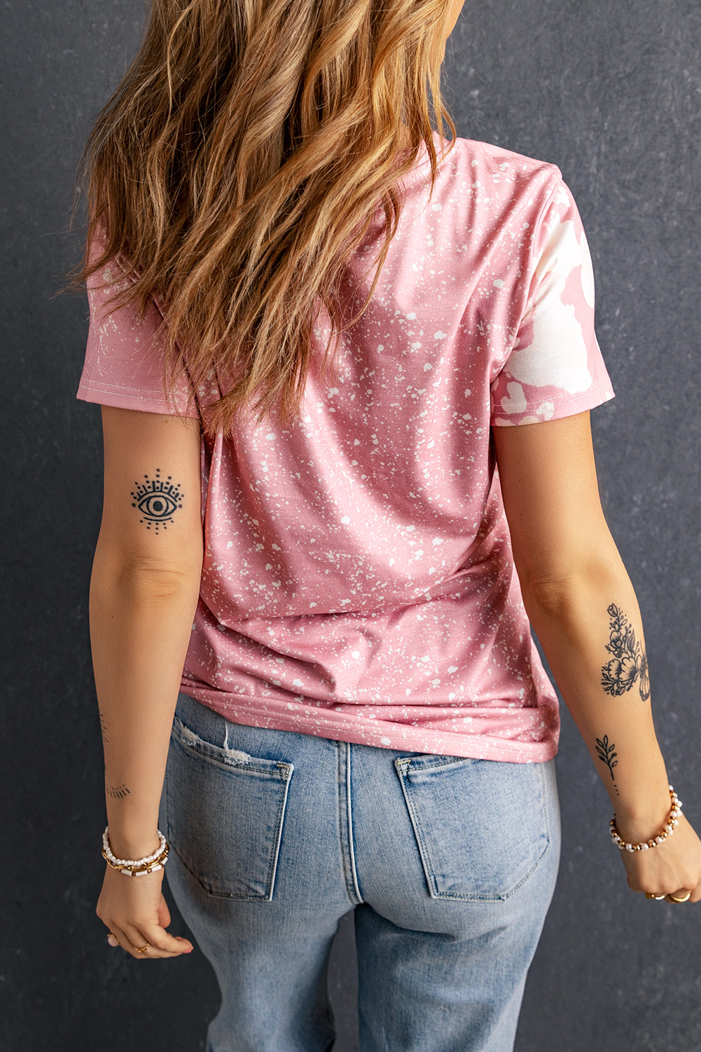 Pink Tie Dye Color Bleached Short Sleeve T Shirt - Image 2
