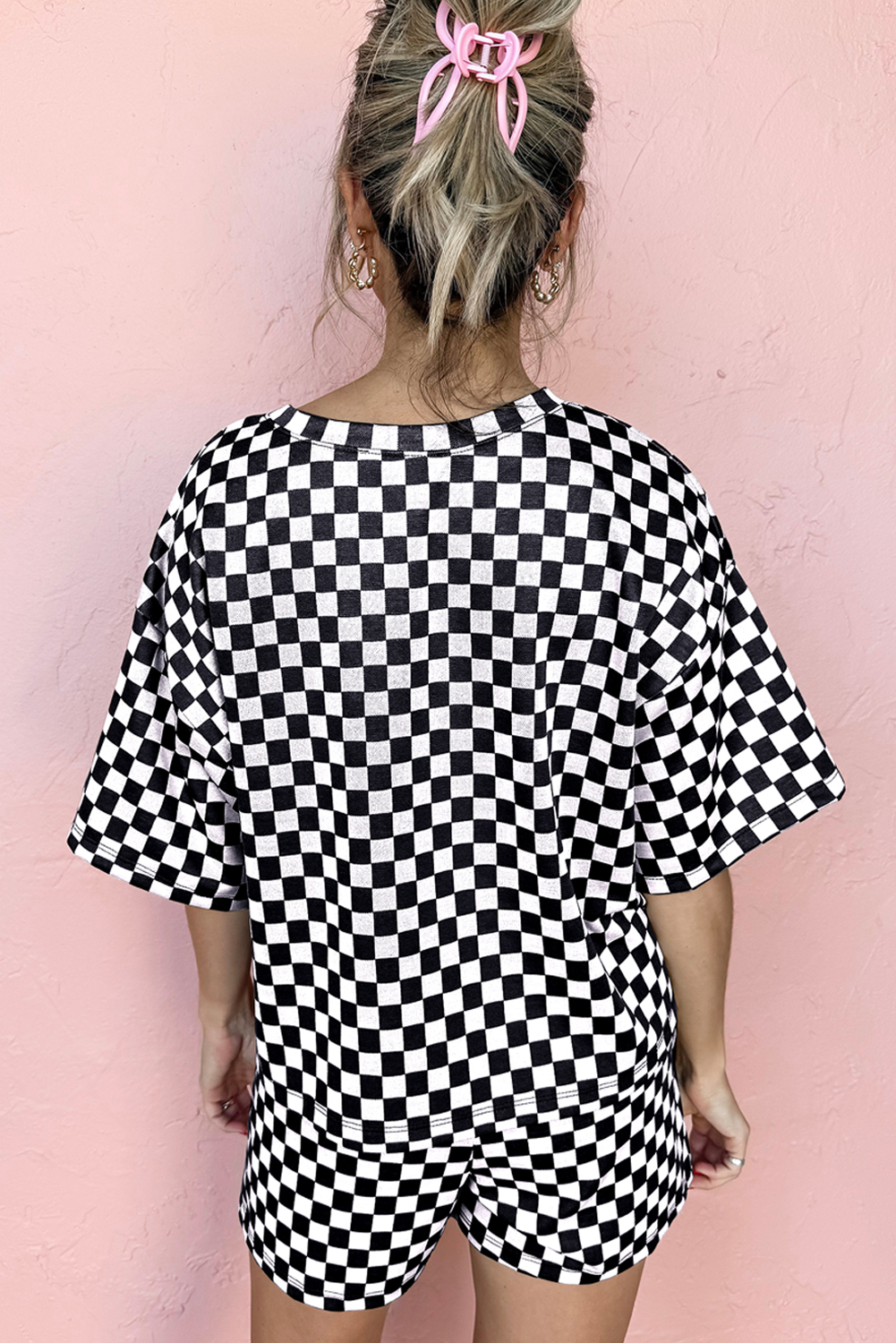 Black Checkered Top and Short Casual 2pcs Set - Image 2