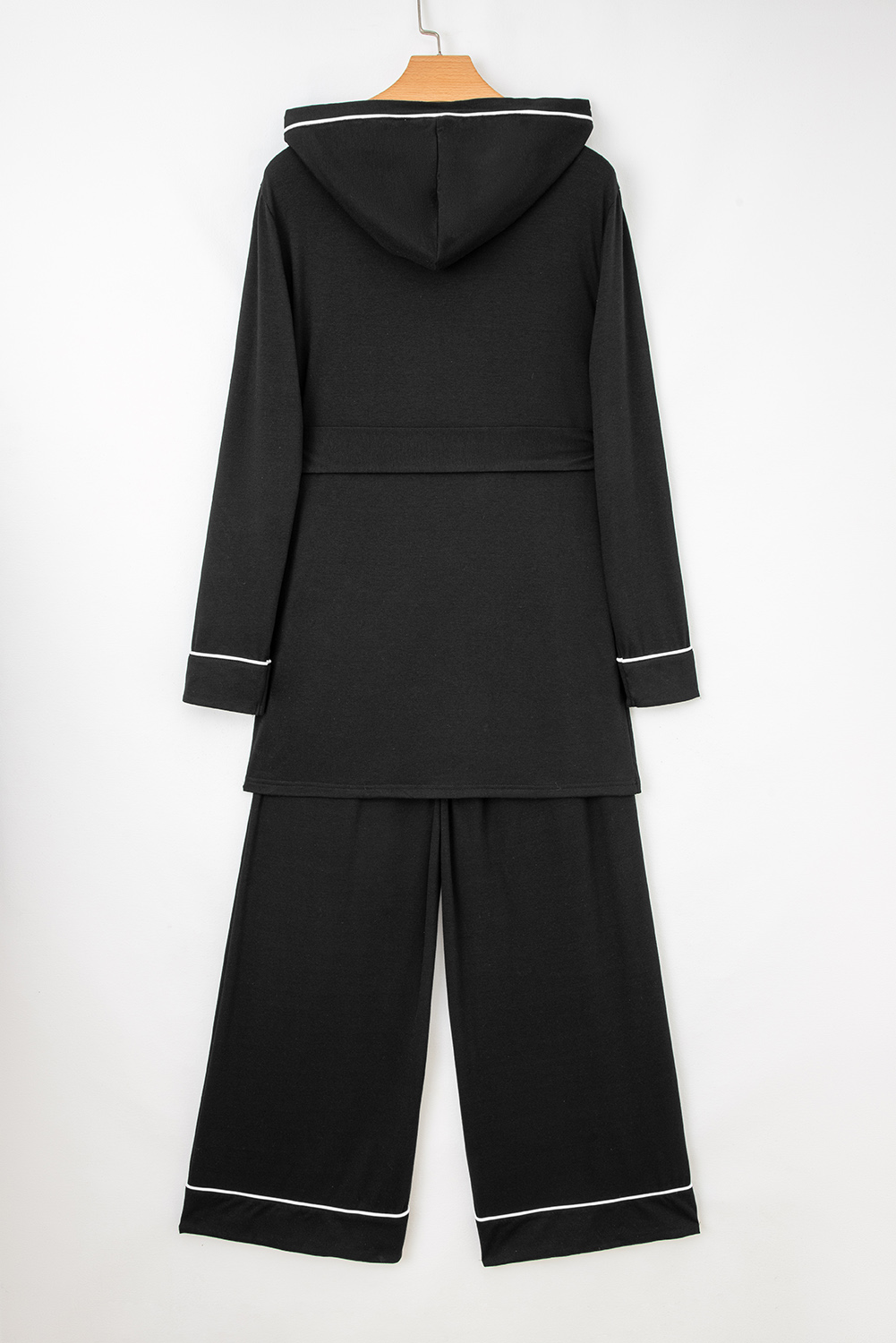 Black Contrast Trim Hooded Lounge Cardigan and Pants Set - Image 6
