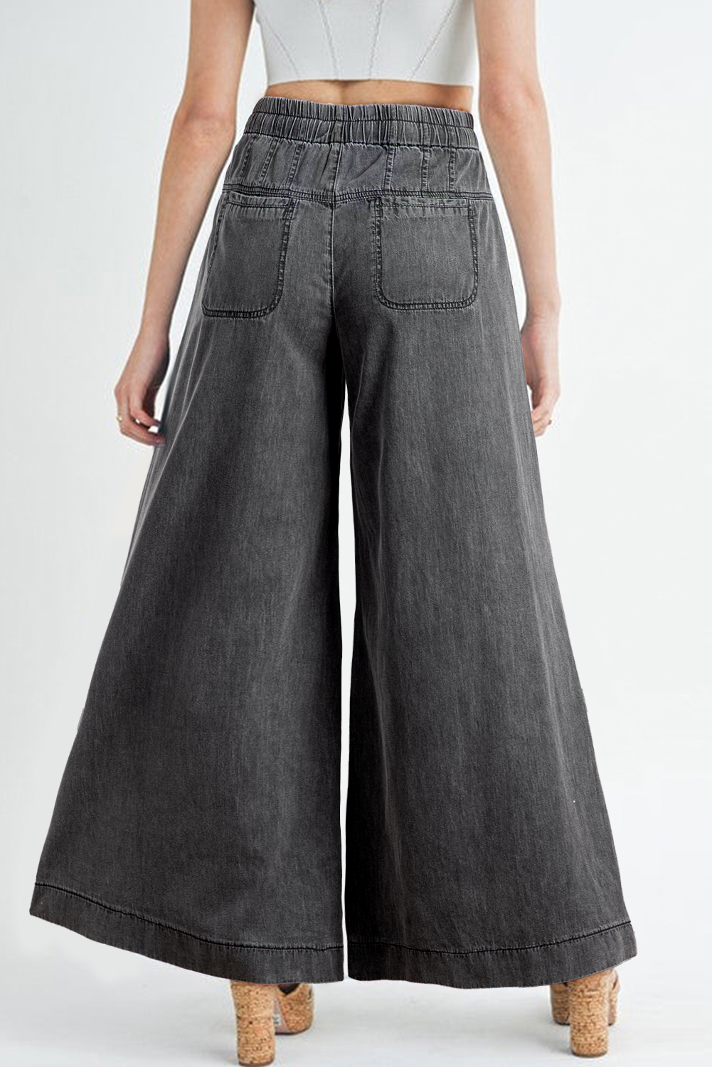 Carbon Grey Mineral Wash Button Fly Waist Wide Leg Jeans - Image 2