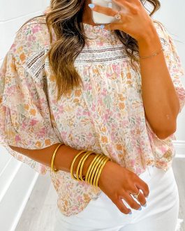 Multicolor Floral Print Wide Ruffle Sleeves Blouse