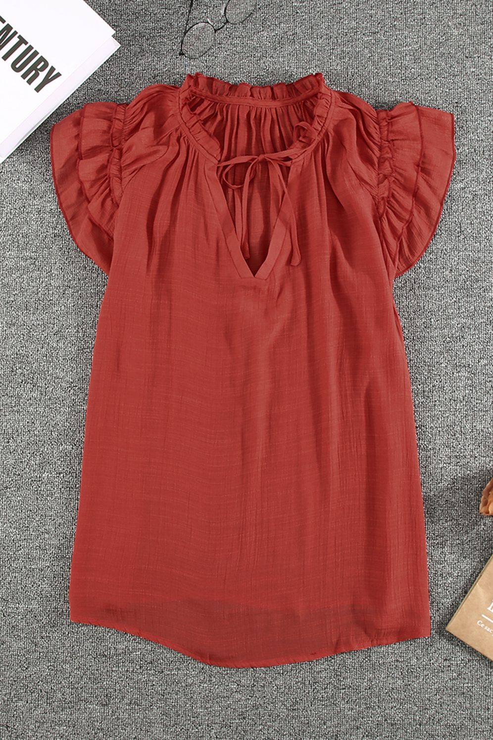 Tiered Ruffled Drawstring V Neck Top - Image 6