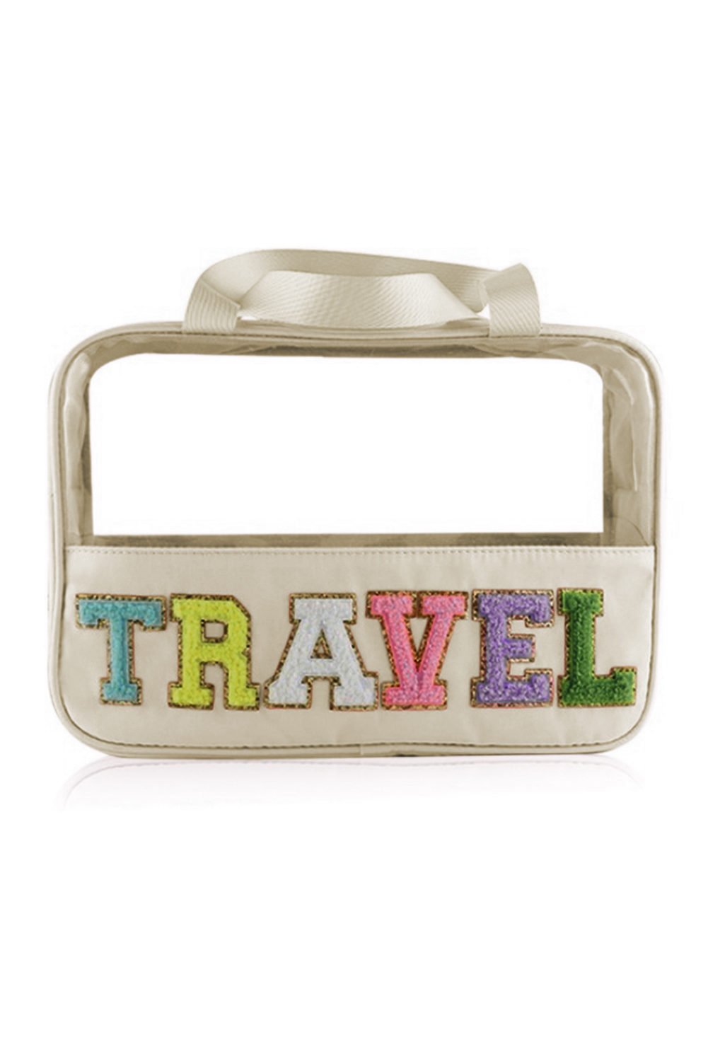 Parchment TRAVEL Chenille Letter Clear PVC Makeup Bag - Image 5