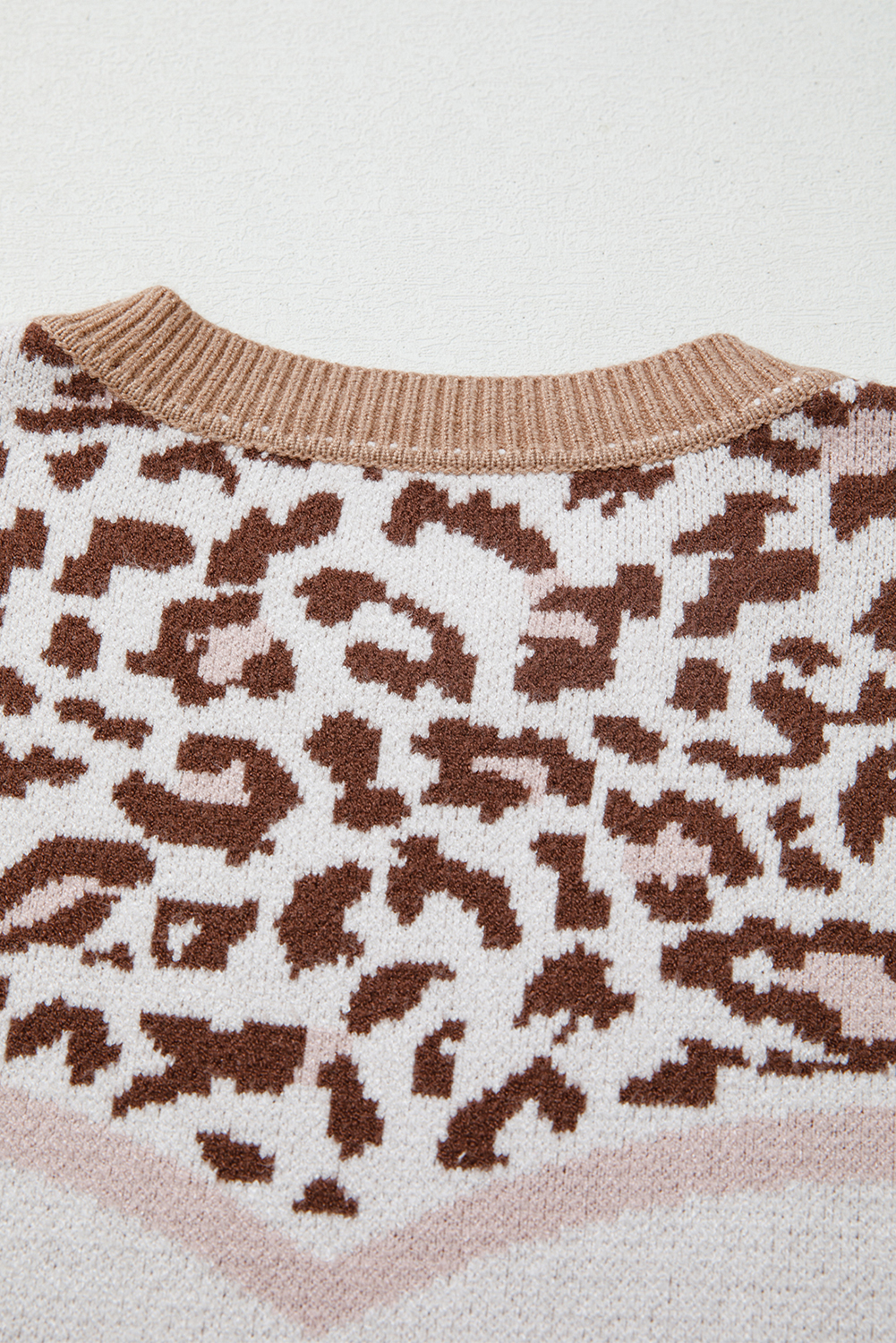 Straw Yellow Leopard Color Block Knit Round Neck Baggy Sweater - Image 8