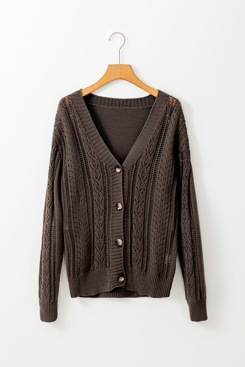 Dark Khaki Open Knit Drop Shoulder Sweater Cardigan - Image 3