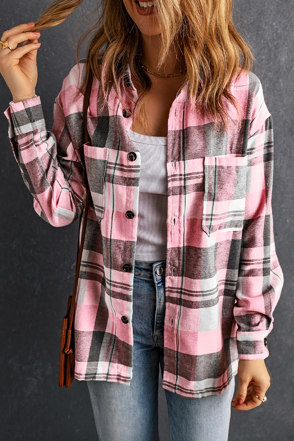 Pink Plaid Button Up Patch Pocket Shirt - Image 3
