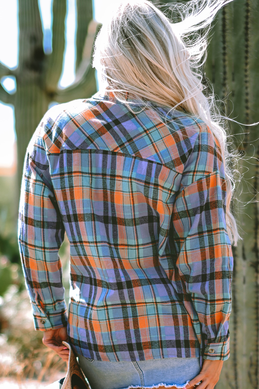 Orange Plaid Print Loose Vintage Shirt - Image 2
