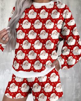 Red Ho Ho Ho Christmas Fashion Print 2pcs Lounge Short Set