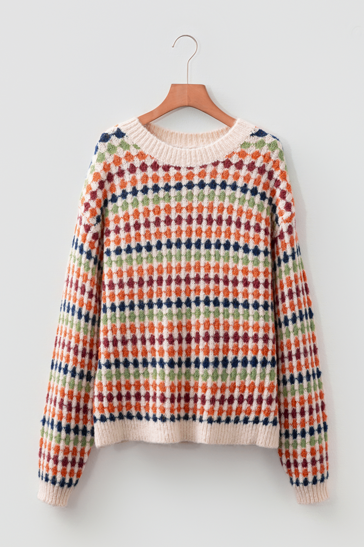 Multicolour Dotty Striped Pattern Knit Drop Shoulder Sweater