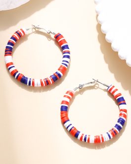 Fiery Red Patriotic Multicolored Bead Hoop Earrings