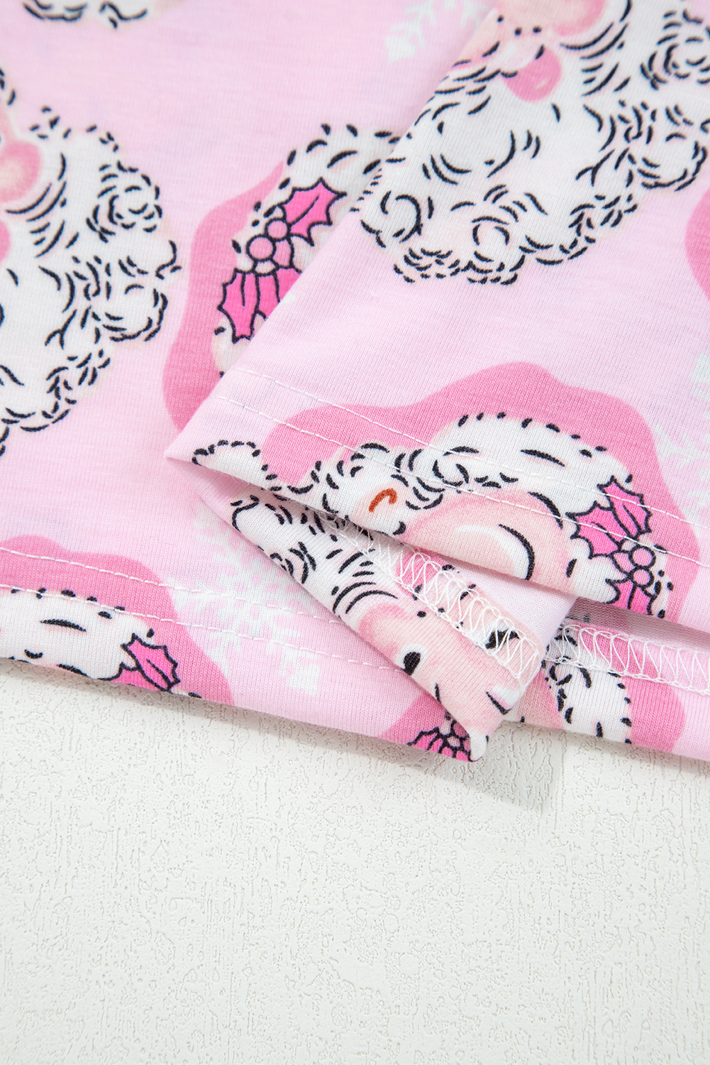 Pink Santa Claus Print V Neck Tee Drawstring Pants 2pcs Lounge Set - Image 8