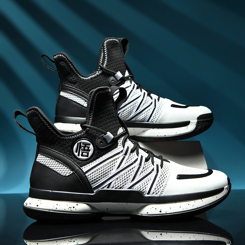 Summer high top basketball shoes with fly woven mesh surface for training sports shoes with rubber soles for men - Image 4