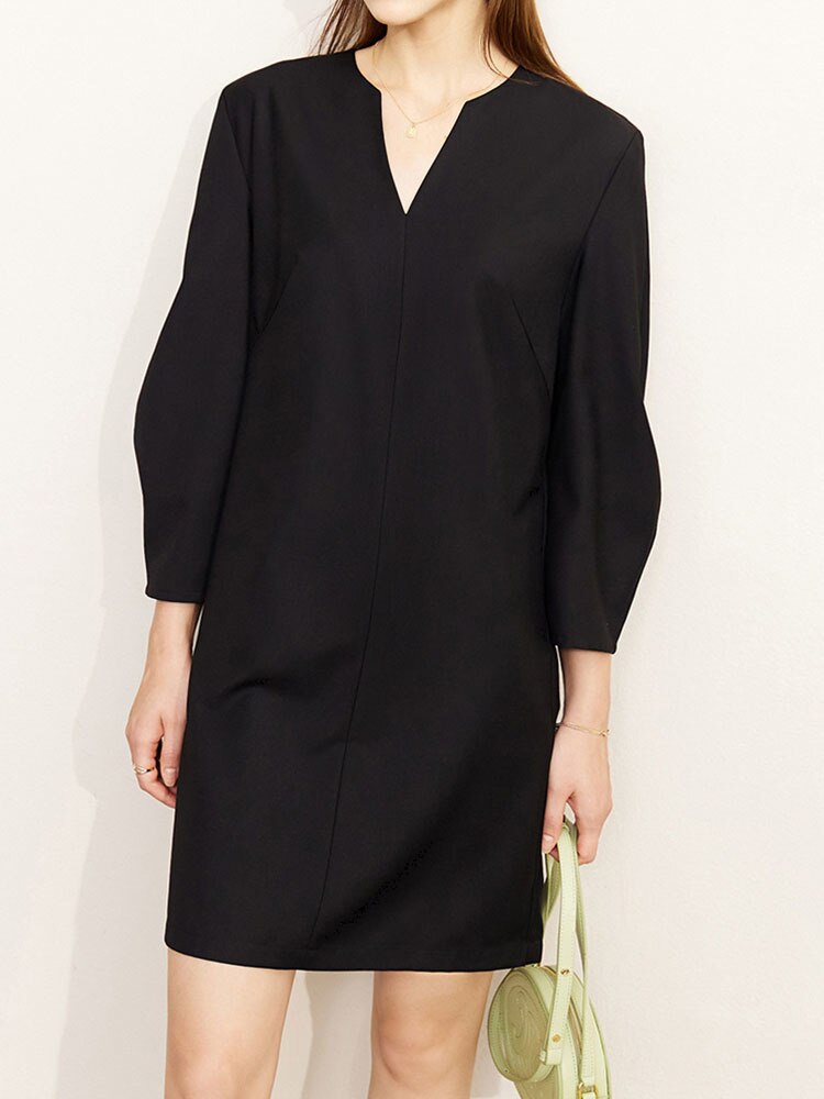 Fashion Women's Dress New V-neck Loose Solid Color Wrist Sleeve Above Knee Dresses Female Temperament Autumn - Image 6