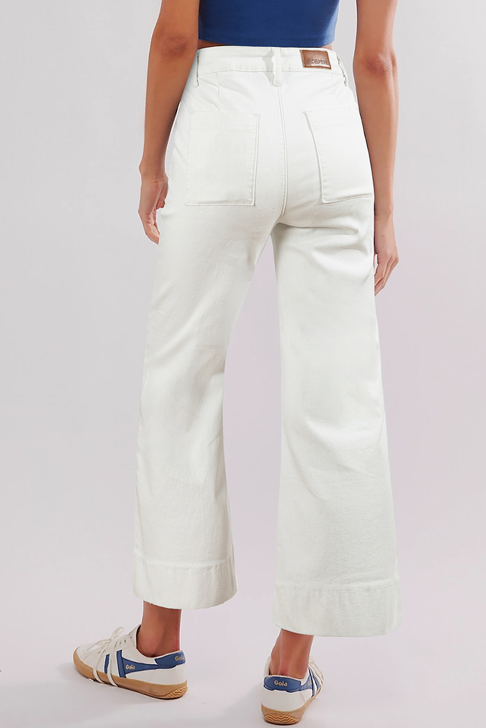 White Flap Pockets Front Straight Cropped Jeans - Image 2